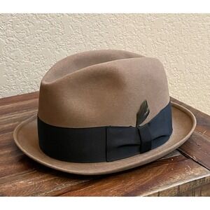 Vintage Robert Kirk English Man's Shop SF Tan Fedora 7 5/8 Long Oval